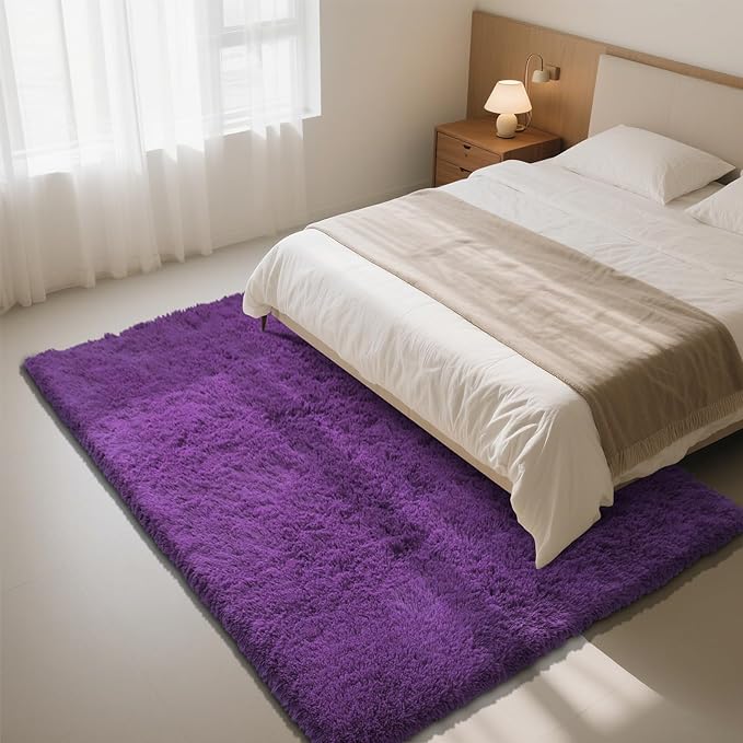 Purple Fluffy Rug Shaggy Area Rug, 5x8 Area Rugs for Girls Bedroom, Soft Cute Baby Play Mat, Indoor Floor Carpet for Teen, Nursery, Preppy Dorm, Plush Aesthetic Bedside Rug