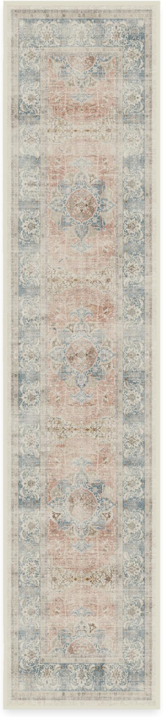 RUGGABLE Washable Vintage Runner Rug – Sarrah Coral 2.5x12, Stain-Resistant, Non-Slip Hallway Runner – Machine Washable Rug for Hallway, Entryway, Living Room & Kitchen – with Standard Pad