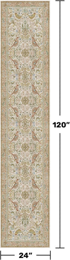 Beige 10 ft Long Vintage Runner Rugs for Hallways - 2x10 Kitchen Runners Non Slip Washable, Low Pile Entryway Rug, with Flowers and Leaves Décor