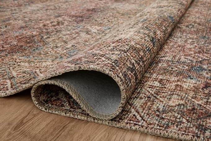 Loloi Amber Lewis Billie Collection, Aqua & Rust 2'-6" x 7'-6" Area Rug – Antique & Distressed Accent Rugs for Living Room, Bedroom, Entryway & Hallway, No Shed High Traffic Area Home Decor Rug