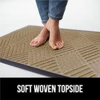 GORILLA GRIP 100% Waterproof All-Season WeatherMax Doormat US Designed Natural Rubber, Stain and Fade Resistant, Low Profile Indoor Outdoor Door Mats, Easy Clean Patio Mat, 17x29, Beige Diamond