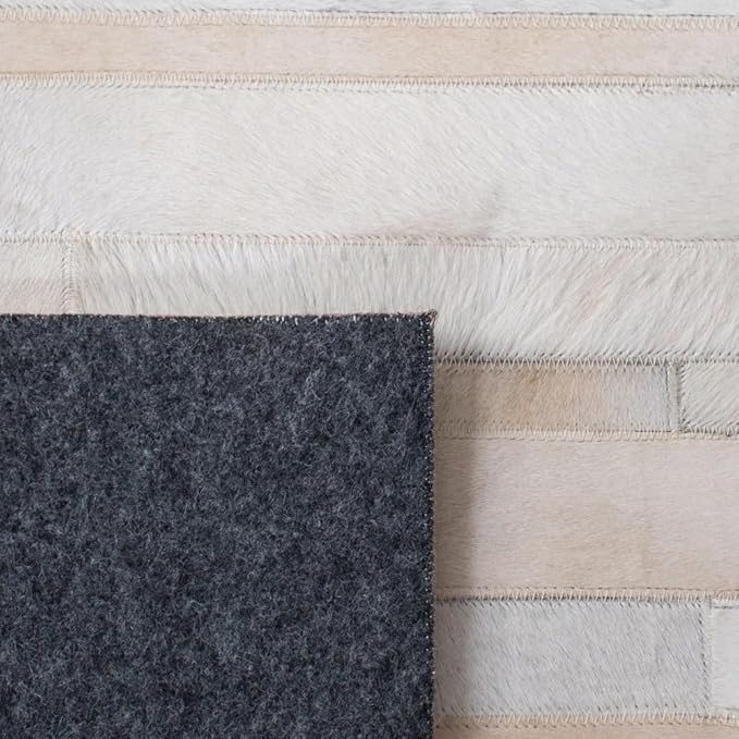 Cowhide Leather Rug for Living Room 5x8 Natural Leather Rug Modern Stripes Style Floor Carpet for Home Decor | Superior Indoor Area Rug, White