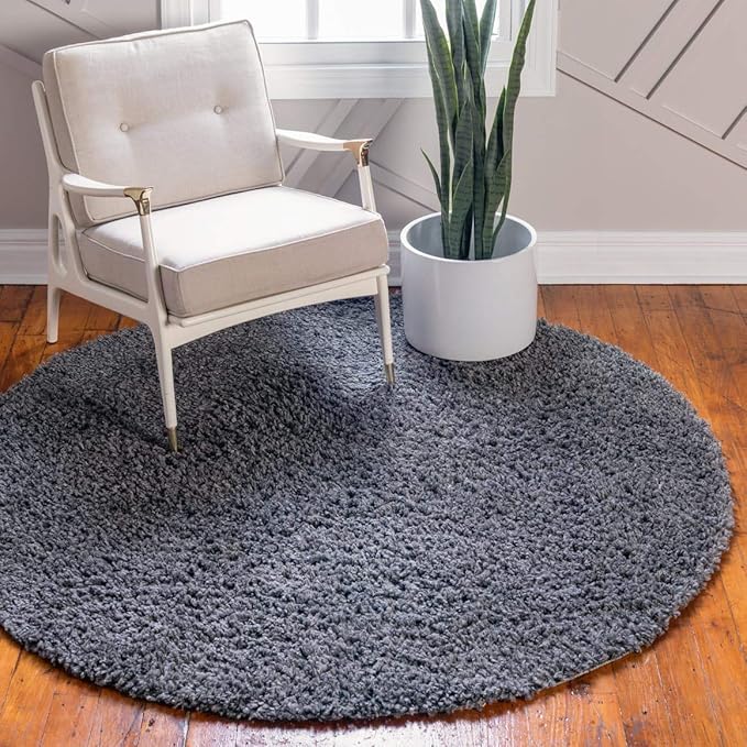 Unique Loom Davos Shag Collection Area Rug - Solid (3' 3" Round, Peppercorn)