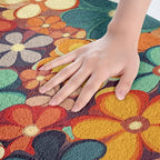 Erosebridal Groovy Flower Bathroom Mat 70s Party Microfiber Bath Rug Rainbow Floral 3D Entryway Door Mat 16x24 Boho Hippie Bath Mat Vintage Retro Party Bath Rugs for Girl Woman