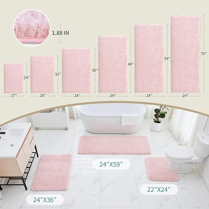 Pink Bathroom Rugs 24x36 Non Slip Fluffy Bath Mat for Bathroom Floor Washable Plush Luxury Bath Rug for Tub Soft Shaggy Absorbent Shower Sink Mat