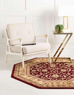 Unique Loom Voyage Collection Traditional Oriental Classic Intricate Design Area Rug (5' 0 x 5' 0 Octagonal, Red/Gold)