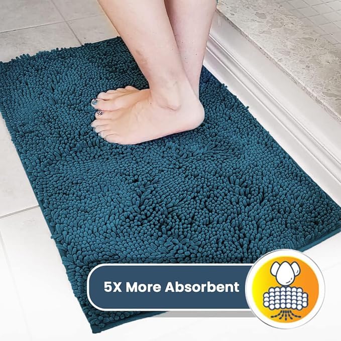 Muddy Mat® AS-SEEN-ON-TV Highly Absorbent Microfiber Door Mat and Pet Rug, Non Slip Thick Washable Area and Bath Mat Soft Chenille for Kitchen Bedroom Indoor and Outdoor - Atlantic Blue 3ft x 8ft