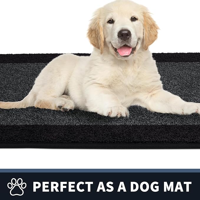 PURRUGS Dirt Trapping Door Mat 32" x 84", Non-Slip/Skid Machine Washable Entryway Rug, Shoes Scraper, Throw Rug, Super Absorbent Area Rug for Muddy Wet Shoes and Paws, Bluish Grey & Charcoal