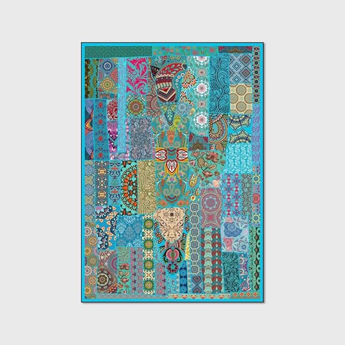 Vintage Boho Area Rugs Multicolor Ethnic Style Geometric Splicing Carpets Bedroom Living Room Kitchen Floor Mats Indoor Outdoor Non-Shedding Runner Rug Home Décor Carpet 5.2' X 6.5'