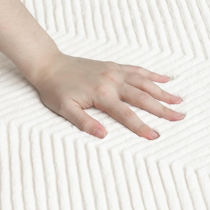 Area Rug for Living Room - 5x7 Soft Faux Rabbit Fur Modern Geometric Wave Carpet for Bedroom, Light Beige