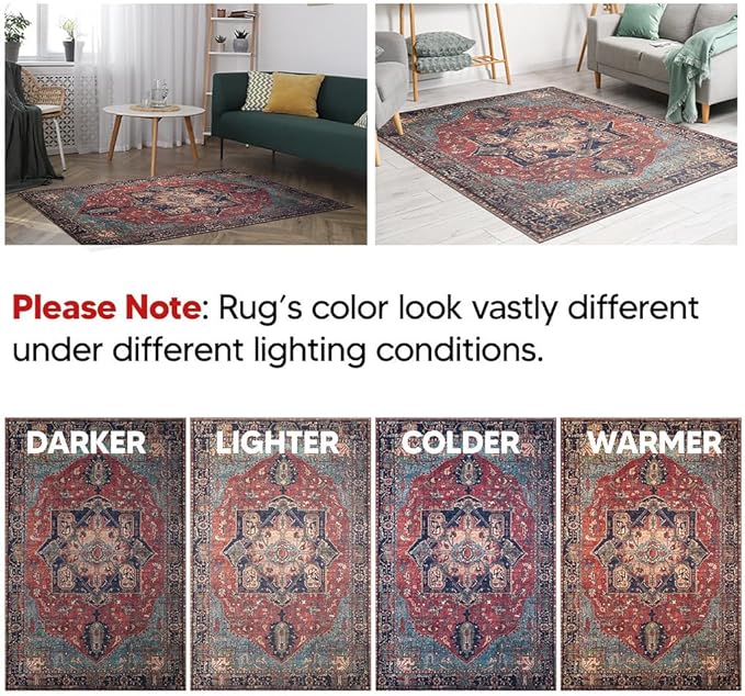 Keen Home Design 9x12 Rug - Machine Washable Area Rug with Non-Slip Backing, Ideal for Living Room, Dining Room, Bedroom - Vintage, Easy Clean, Durable, Low Pile Rug - (9' x 12')