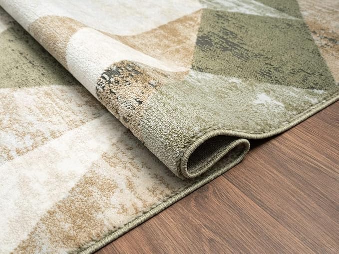 Abani Savoy Collection Area Rug - Green and Cream Geometric Design - 9'x12' -Easy to Clean - Durable for Kids and Pets - Non-Shedding - Medium Pile - Soft Feel -for Living Room, Bedroom & Office