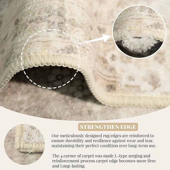 MUJOO 9’x12’ Area Rug Large Rugs for Living Room Bedroom Dining Room,Boho Washable Non Slip Bohemian Vintage Distressed Farmhouse Non Slip Big Carpet,Beige Floral Flowers