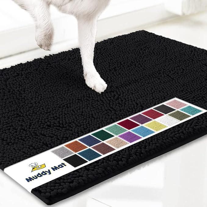 Muddy Mat® | Super Absorbent Door Mat Indoor, Microfiber Quick Dry Chenille Entryway Rug, Non-Slip Front Door Mat, Indoor Mats for Entryway, Machine Washable Pet Rug, Black 24"x36"
