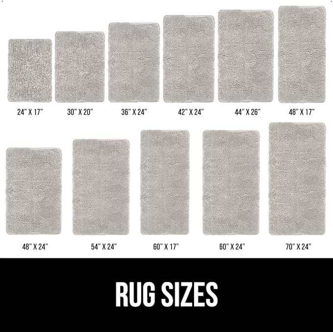 GORILLA GRIP Bath Rug Mat 48x17, Soft Absorbent Chenille, Quick Dry Microfiber Mats, Rubber Backing Washable Shower Floor Rugs, Bathmat Runner, US Designed Bathroom Home Decor Accessories Light Gray