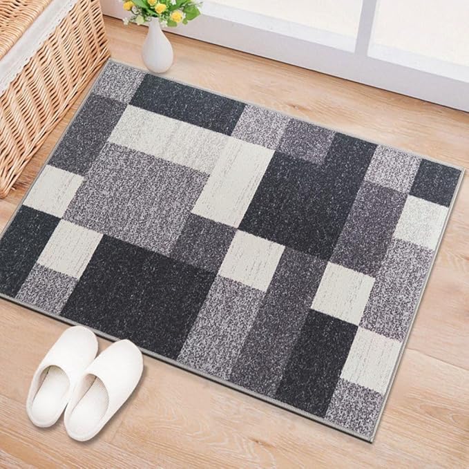 Rugshop Modern Boxes Design Non-Slip (Non-Skid) Area Rug 20" X 30" Gray