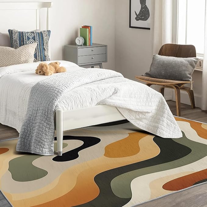 Neutral Color Rug, 4x6 Rug, Earth Tone Rugs for Living Room Bedroom, Vintage Large Area Rug, Washable Rug Non Slip Soft Indoor Carpet, Kids and Pets Friendly, Neutral Color Home & Room Decor