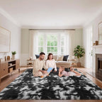 Area Rugs 9x12 Living Room, Fluffy Large Rugs for Bedroom, Soft Shag Fuzzy Non-Slip Carpet for Kids Boys and Girls Nursery Room Dorm Indoor Home Decor (Black and White, 9ft x 12ft)