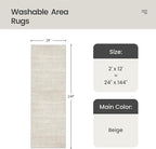 Valenrug Washable Rugs 2x12 - Stain Resistant 2x12 Area Rugs for Living Room, Non Slip Backing Large Area Rugs for Bedroom, Folable Machine Washable Area Rug (2'x12', Beige)