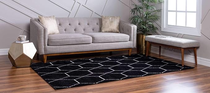 Unique Loom Trellis Frieze Collection Area Rug - Geometric (9' x 12' 2", Black/ Ivory)