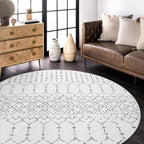 Lahome Moroccan Round Area Rug - 5Ft Machine Washable Soft Round Bedroom Rugs Non-Slip Throw Round Rugs for Living Room, Modern Geometric Print Low-Pile Circle Rugs for Office Dining Room Classroom