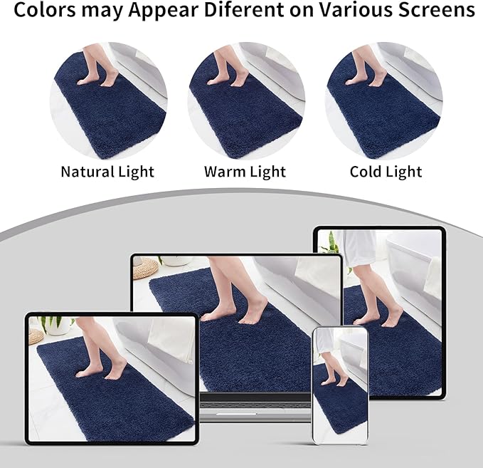 Bathroom Runner Rug 24x70 Navy Non Slip Fluffy Long Bath Mat for Bathroom Floor Washable Plush Luxury Bath Rug for Tub Absorbent Shower Sink Mat Bedside Rug