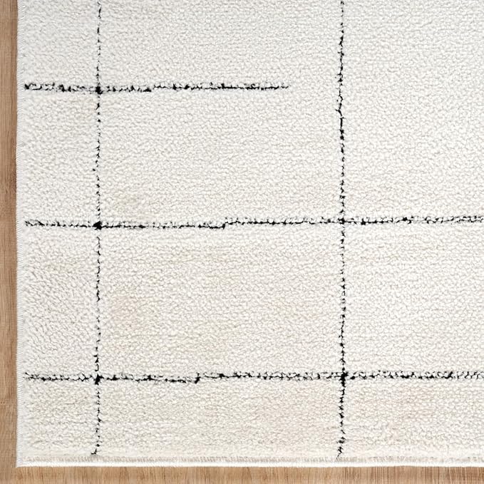 Abani Cream Area Rug – 6' x 9' – Oliver Collection – Striped Pattern – Non-Shedding, Easy to Clean – Durable for Living Room, Bedroom, or Office, Pet & Child Friendly