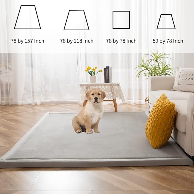 MAXYOYO Grey Coral Velvet Area Rug, Thick Japanese Tatami Mat Living Room Carpet with Non-Slip Backing, Large Solid Color Mat for Bedroom Dormitory Yoga, 78 by 118 inch