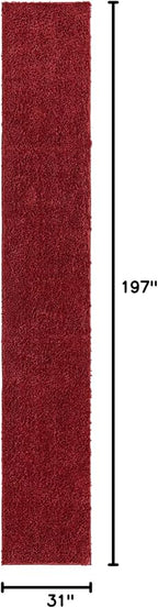 Unique Loom Davos Shag Collection Area Rug - Solid (2' 7" x 16' 5" Runner, Poppy)
