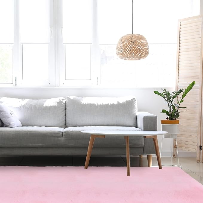 duduta Pink Fluffy Rug 4x6 ft, Shaggy Plush Carpet Bedroom Nursery Living Room Dorm Decor