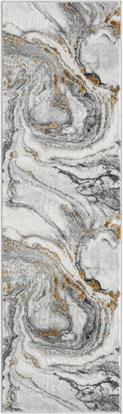 LUXE WEAVERS Marble Effect Abstract Gray 2x7 Area Rug