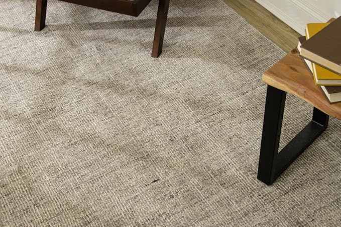 Handwoven Wool Area Rug 5'3" x 7'6" – Neutral Beige Gray Textured Flatweave Carpet for Living Room, Bedroom, Dining, Office – Modern Minimalist Floor Décor (160 x 230 cm)
