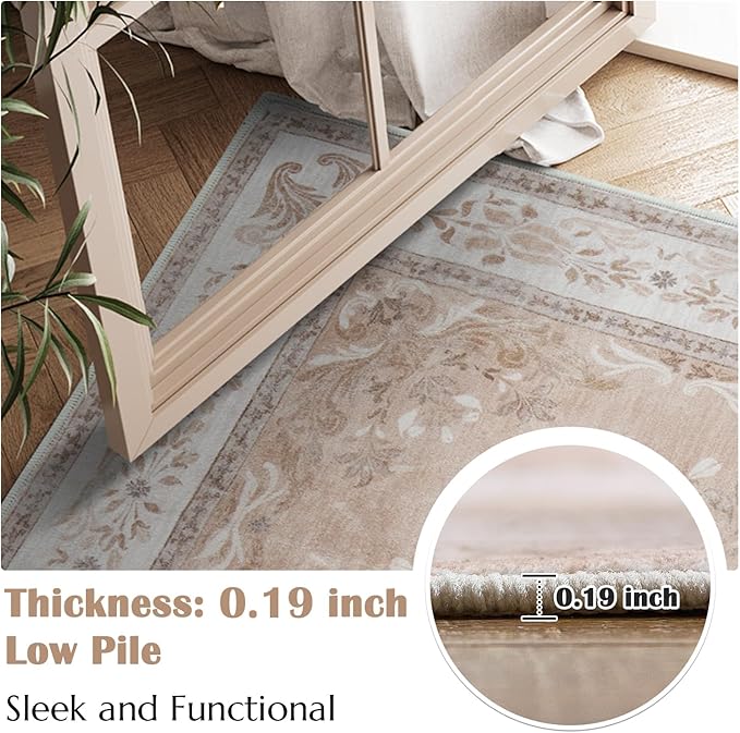 jinchan Floral 2x3 Rugs for Entryway - Vintage Washable Area Rug Ultra-Thin Low Pile Soft Small Non Slip Distressed Indoor Door mat Accent for Entrance Kitchen Bedroom (2x3ft, Coral Pink)