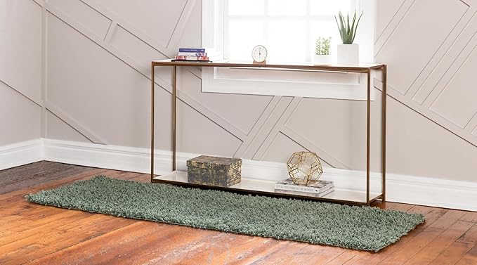 Unique Loom Davos Shag Collection Area Rug - Solid (2' 7" x 20' Runner, Sage)
