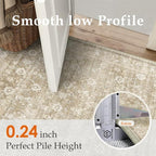 HUGEAR 2x6 Runner Rug Machine Washable Beige Hallway Area Rugs Indoor Accent Rugs Floral Low Pile Carpet Distressed Throw Rug Bedroom Living Room Office Dining Kitchen Laundry Non Slip