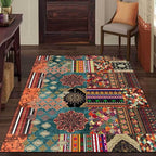 Vintage Boho Area Rugs Multicolor Ethnic Style Geometric Splicing Carpets Bedroom Living Room Kitchen Floor Mats Indoor Outdoor Non-Shedding Runner Rug Home Décor Carpet 5' X 10'