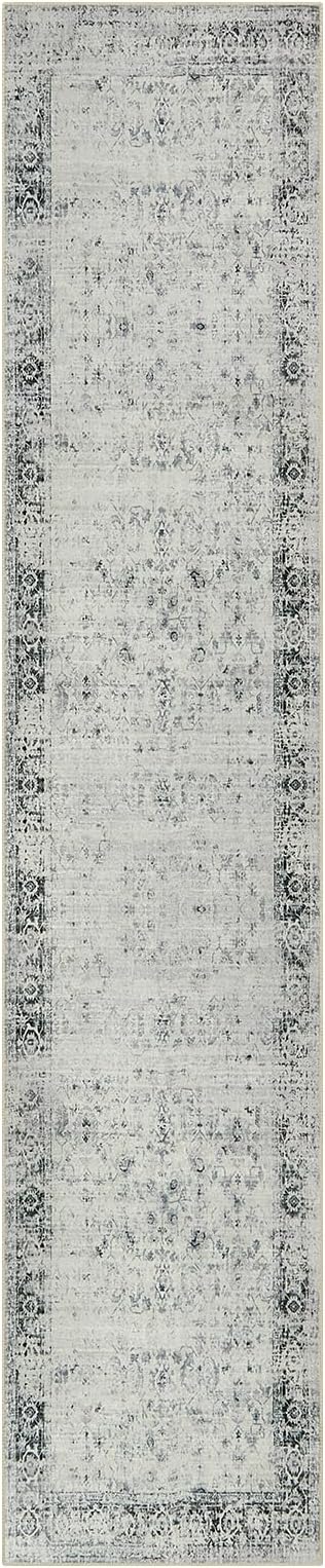 Morebes Vintage 12ft Runners for Hallways, Washable Long Kitchen Runner Rug Non-Slip, Soft Distressed Indoor Floor Throw Carpet for Entryway Farmhouse Living Room Office Foyer, Grey