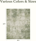 3 x 5 Rug Small Non Slip Machine Washable Rug Distressed Abstract Soft Indoor Carpet Neutral Boho Rug for Bedroom Living Room Entryway Kitchen Bedside, Green