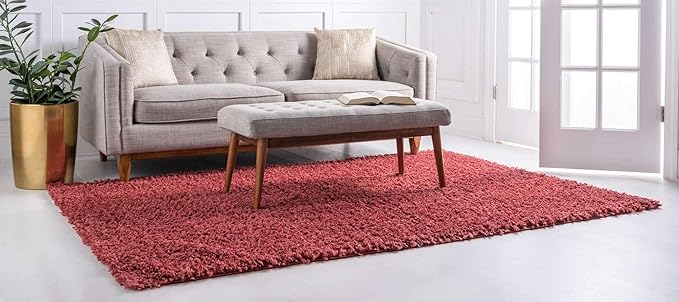 Unique Loom Davos Shag Collection Area Rug - Solid (3' 3" x 5' 3" Rectangle, Poppy)