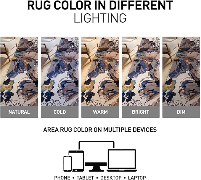 Rugshop Cream Bright Flowers Non Slip Non-Shedding Area Rug for Living Room, Dining Room and Large Areas, 7'10" x 10'