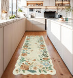 Lahome Floral Kitchen Runner Rug, 2X6 Rug Runners for Hallways Non Slip Ultra-Thin Soft, Non Slip Washable Runner Low-Pile Stain Resistant Boho Carpet for Bathroom Bedroom(2x6ft,Beige)