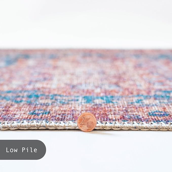 GLN Rugs Traditional Collection - Machine Washable Area Rug, Traditional Washable, Non Slip, Low Pile Chenille Rug, Living Room, Bedroom, Kitchen Rug (8' x 10' Terra/Green)