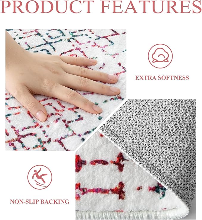 Lahome Moroccan Washable Runner Rug 2x6 Non-Slip Anti-Fatigue Kitchen Rugs and Runners Throw Soft Long Bathroom Runner, Geometric Print Distressed Floor Runners for Entryway Laundry Room Foyer
