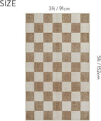 LIVEBOX 3x5 Washable Area Rug Checkered, Non-Slip Small Entryway Rug Brown Farmhouse Neutral Classic Geometric Boys Rug for Bedroom Room Low-Pile Carpet for Indoor Kitchen Bathroom(Brown 3'x5')