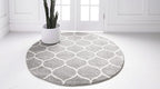 Rugs.com Lattice Frieze Collection Rug – 8' Round Light Gray Medium Rug Perfect for Kitchens, Dining Rooms