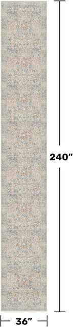 Floral 3x20 Wide Hallway Runner - Beige Blue with Purple Accent, Boho Pastel Decor, Washable Low Pile Non Slip Stain Resistant Rug for Long Kitchen, Hall Way