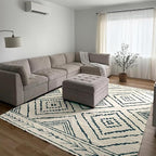 Area Rug 5x7 Rug Machine Washable Non-Slip Low Pile Print Pattern Western Rug for Living Room Bedroom Entryway Tribal Series -Navywhite/Black