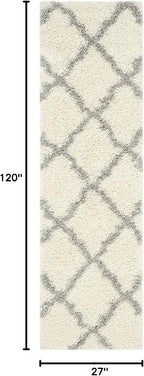 SAFAVIEH Dallas Shag Collection Runner Rug - 2'3" x 10', Ivory & Grey, Trellis Design, Non-Shedding & Easy Care, 1.5-inch Thick Ideal for High Traffic Areas in Living Room, Bedroom (SGD257F)
