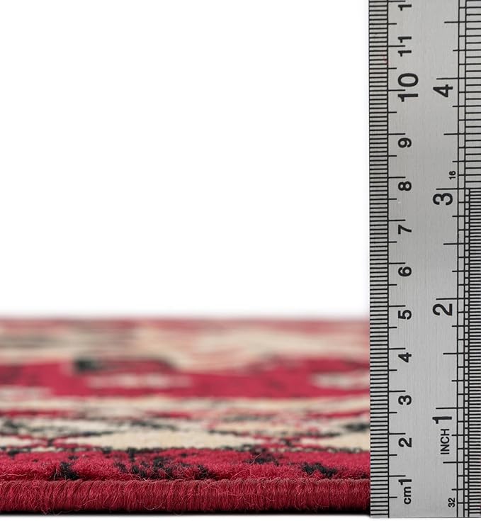 Unique Loom Taftan Collection Border Geometric Tribal Inspired Design Area Rug (4' 0 x 6' 0 Rectangular, Red/ Gold)