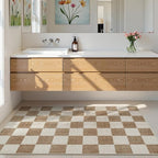 LIVEBOX 3x5 Washable Area Rug Checkered, Non-Slip Small Entryway Rug Brown Farmhouse Neutral Classic Geometric Boys Rug for Bedroom Room Low-Pile Carpet for Indoor Kitchen Bathroom(Brown 3'x5')